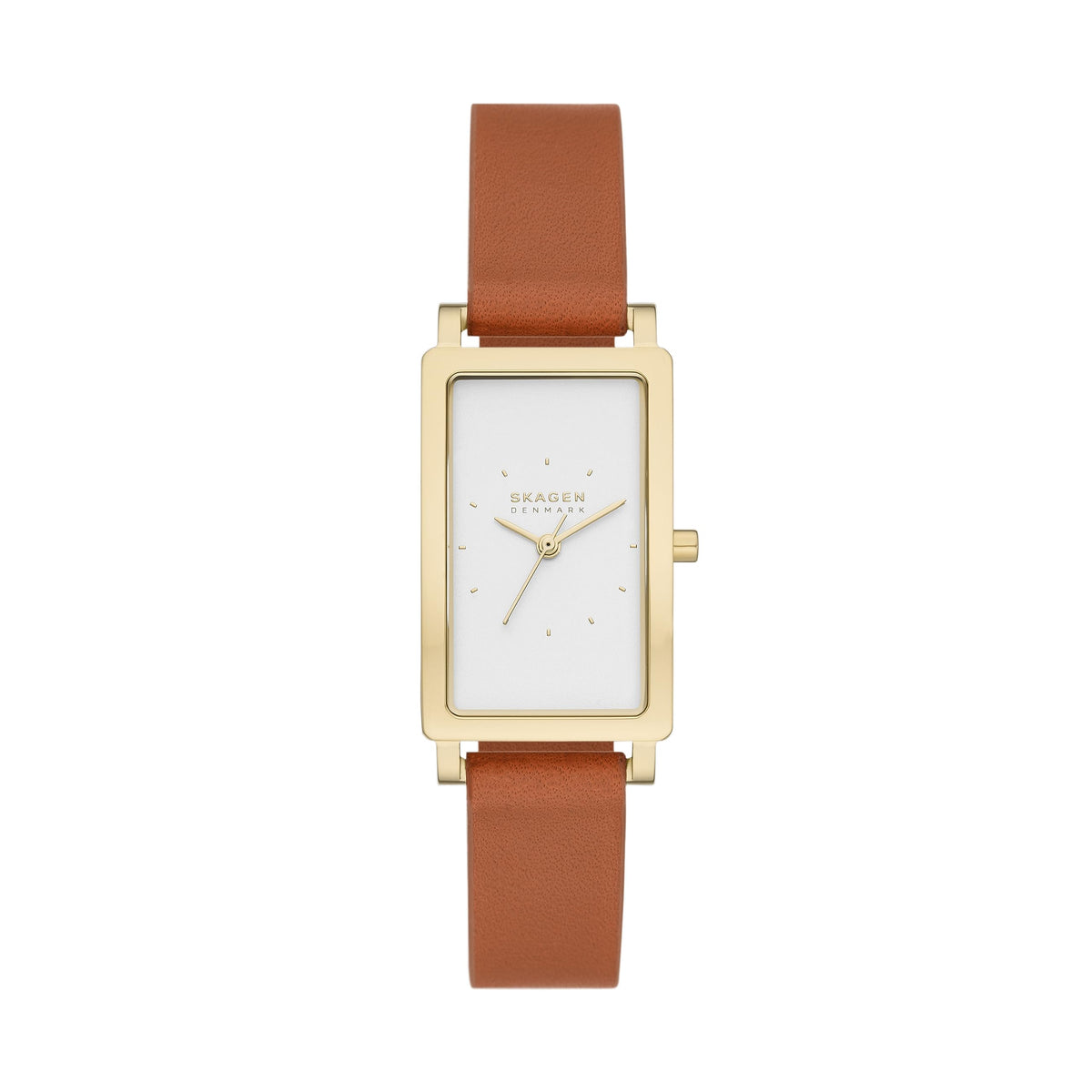 Skagen Women's Hagen Rectangular Three-Hand Gold Stainless Steel and Brown Leather Band Watch (Model: SKW3096)