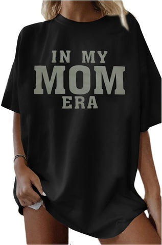 Mama Oversized Shirt Mom T-Shirt: Women in My Mom Era Graphic Tees Blessed Mommy Life Shirts Summer Casual Short Sleeve Tops Black