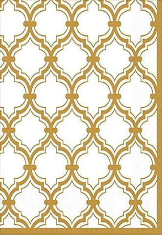 Durable Sparkling Gold Quatrefoil Luncheon Napkins Party Tableware, Paper, 6" x 6", Pack of 16