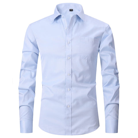 ATOFY Men's French Cuff Dress Shirt Slim Fit Formal Business Button Down Shirt for Men Long Sleeve Random Cufflinks, Twill-blue, Medium