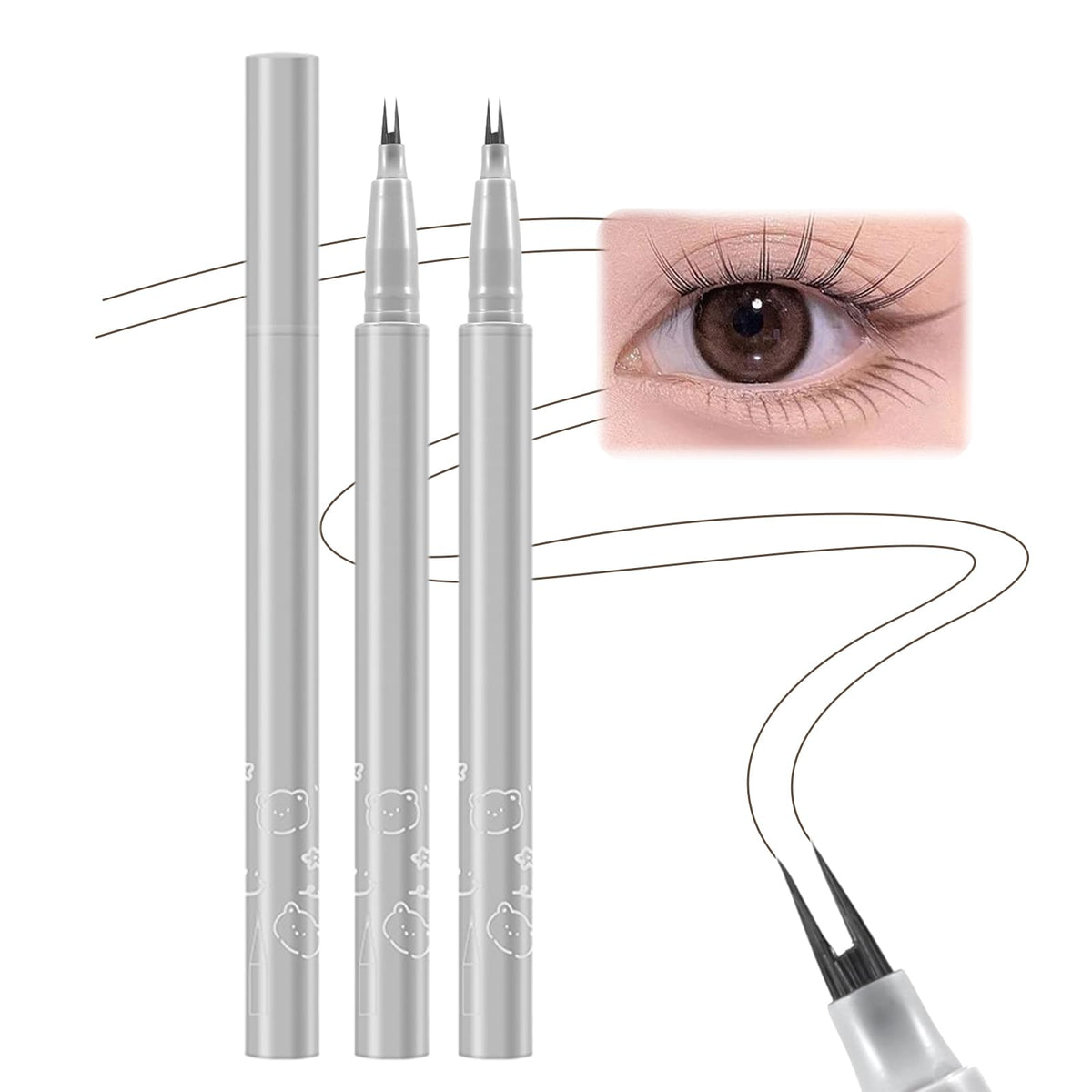 Jutqut Eyeliner Waterproof Liquid Eyeliner 0.01 MM Double Tip Lower Eyelash Pencil, Smudge proof Double Tip Lower Lash Pen, Long Wearing with Ultra-Fine Tip (Brown)