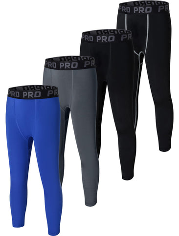 4 Pack Youth Boys Compression Leggings Tights Basketball Athletic Pants Sports Active Base Layer for Soccer Set 4 12Y