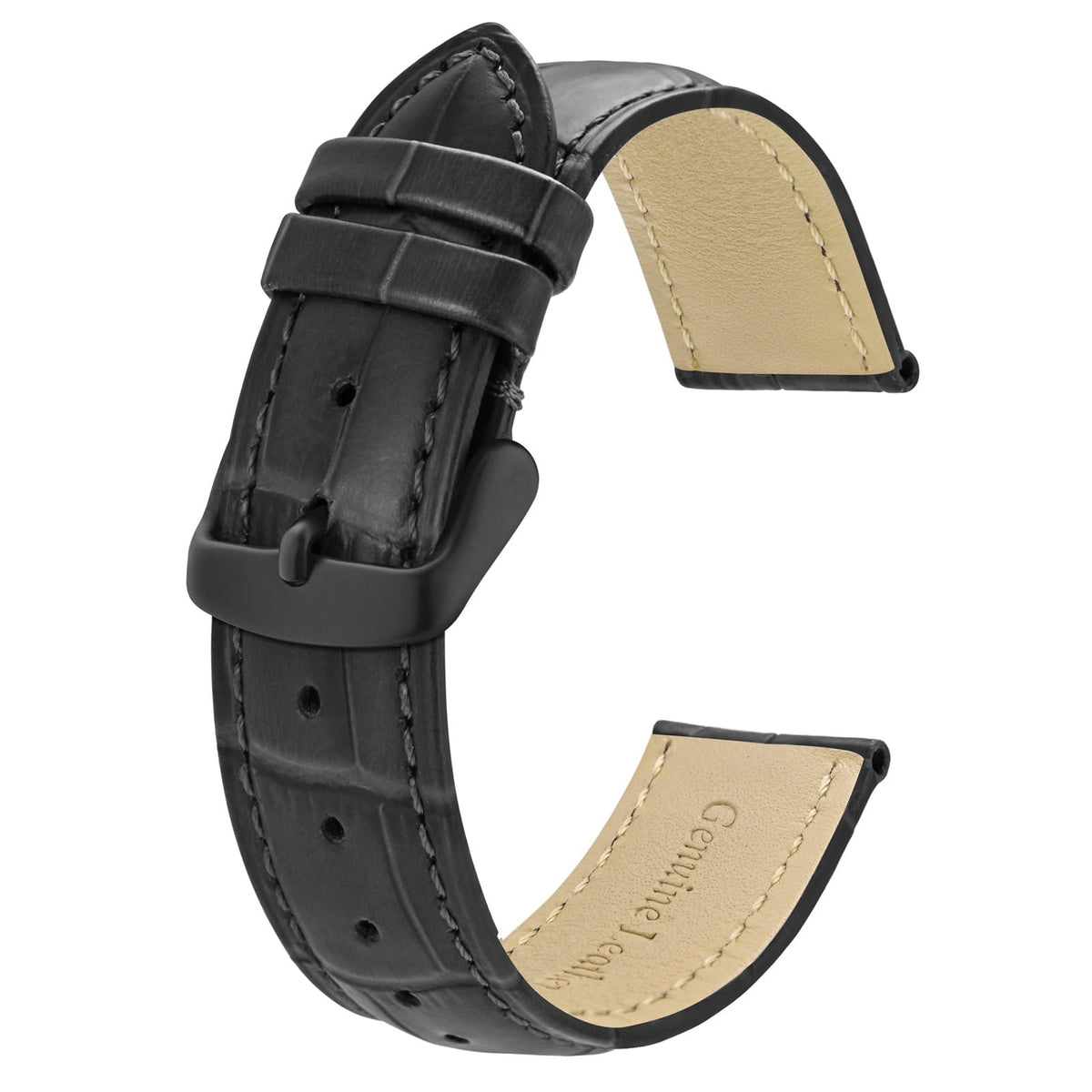 BISONSTRAP Watch Straps 18mm, Alligator Embossed Leather Watch Bands, Dark Grey with Black Buckle