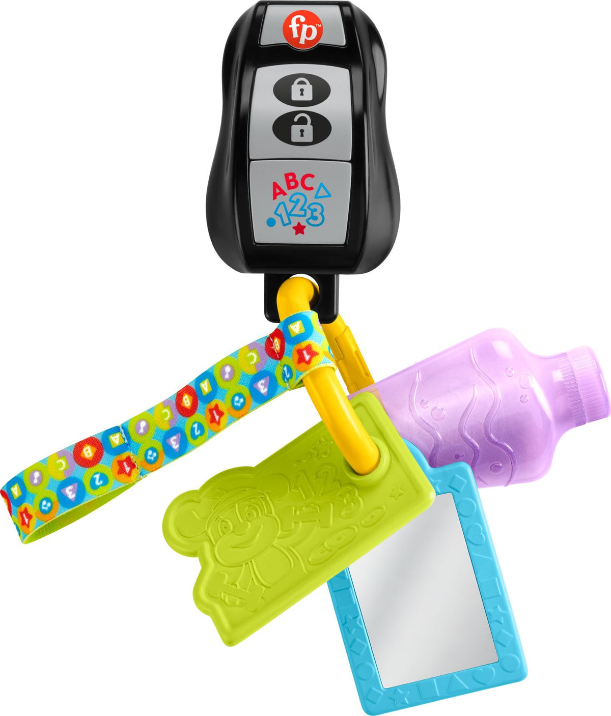 Fisher-Price Laugh & Learn Baby Travel Toy Play & Go Activity Keys with Learning Music, Teether & Mirror for Ages 6+ Months