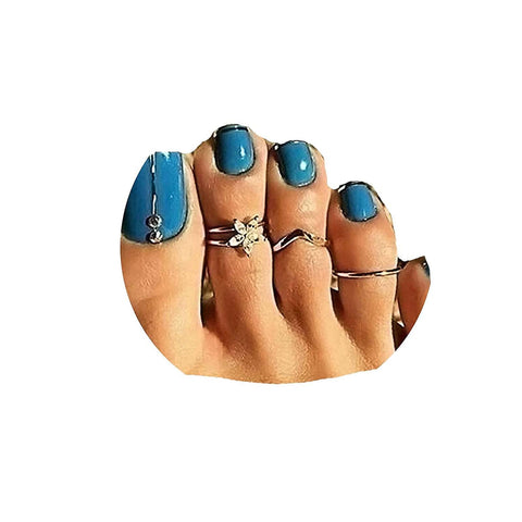 Yheakne Bohemia Toe Ring Silver Rhinestone Flower Toe Knuckle Ring Retro V Band Toe Ring Summer Foot Rings Jewelry for Women and Girls
