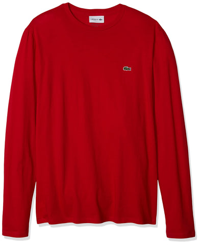Lacoste Men's Long Sleeve Jersey Pima Regular Fit Crewneck T-Shirt, Red, XL