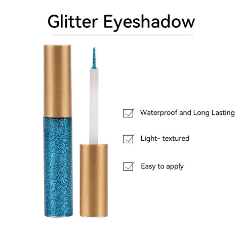 Apooliy Glitter Liquid Eyeliner, Metallic Shimmer Long Lasting Eyeshadow with Sparkle Intense Colorful Gel Liner Pen