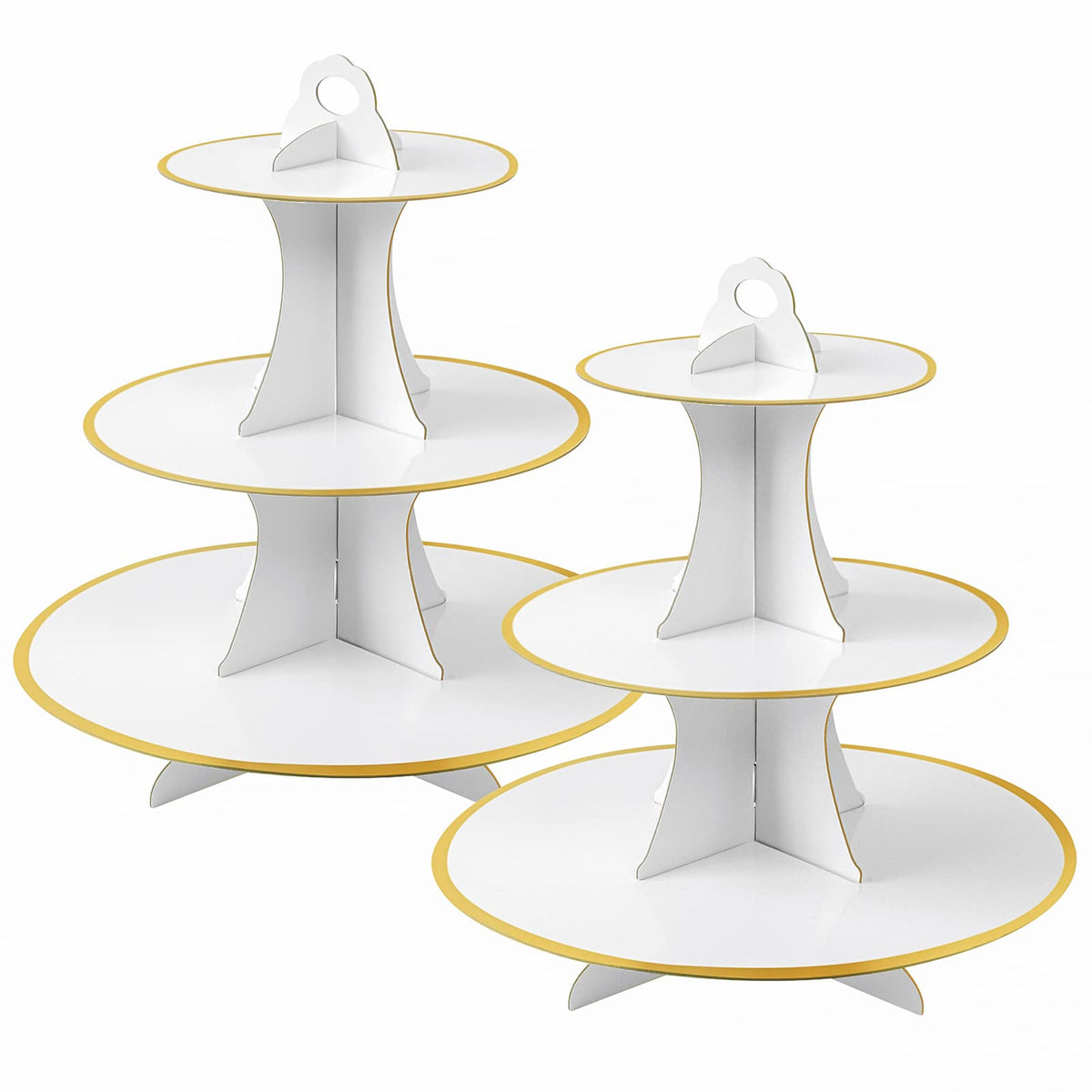 Soleebee 3-Tier Round Cupcake Stand, Cardboard Cupcake Tower, Dessert Cup Cake Stand Tower for Birthday Wedding Party Decoration, Cupcake Tier Stand 2 Set (White Gold)