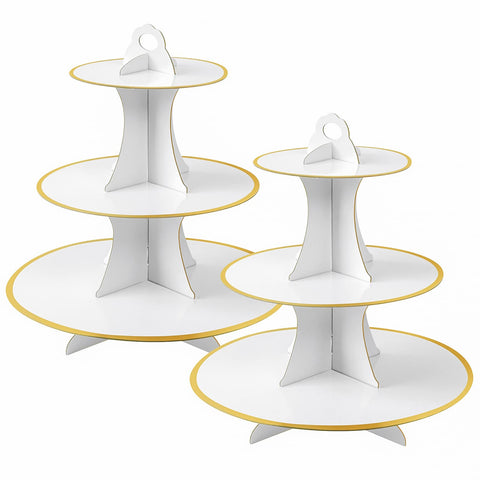 Soleebee 3-Tier Round Cupcake Stand, Cardboard Cupcake Tower, Dessert Cup Cake Stand Tower for Birthday Wedding Party Decoration, Cupcake Tier Stand 2 Set (White Gold)