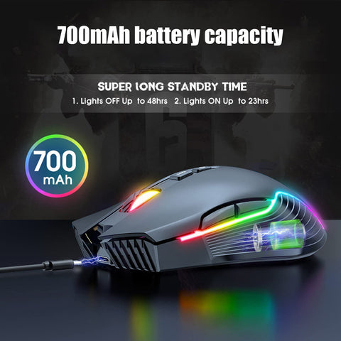 Wireless Gaming Mouse, 6400DPI 2.4Ghz Pro Optical Sensor Gaming Mechanical Mouse with 6 DPI Levels, RGB Color Backlight, Built in Rechargeable Battery, Ergonomic Design, Plug & Play(Black)