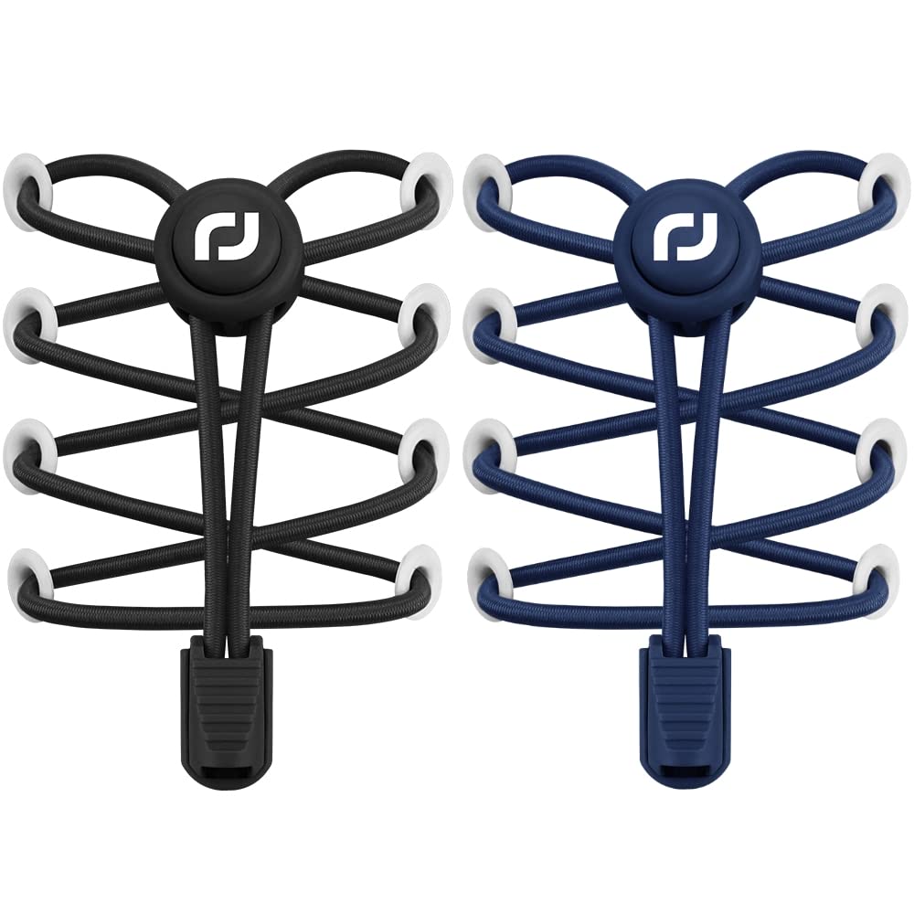 RJ-Sport Shoe Laces Tieless 2 Pack - No Tie Shoe Laces for Kids & Adults Sneakers (Black & Navy Blue)