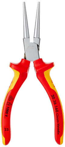 Knipex Long Nose Pliers chrome-plated, insulated with multi-component grips, VDE-tested 160 mm 30 36 160