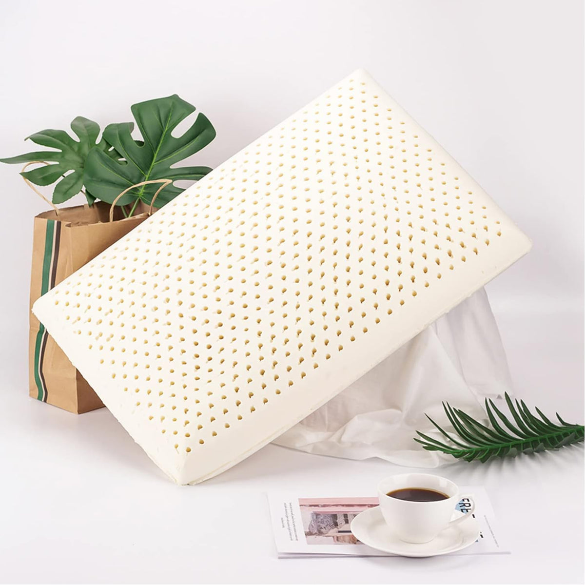 Talatex Dunlop 100% Natural Premium Latex Pillow, Low Profile Latex Pillow Helps Relieve Pressure, Neck and Shoulder Pain, No Toxic Memory Foam Chemicals, Perfect Package Best Gift