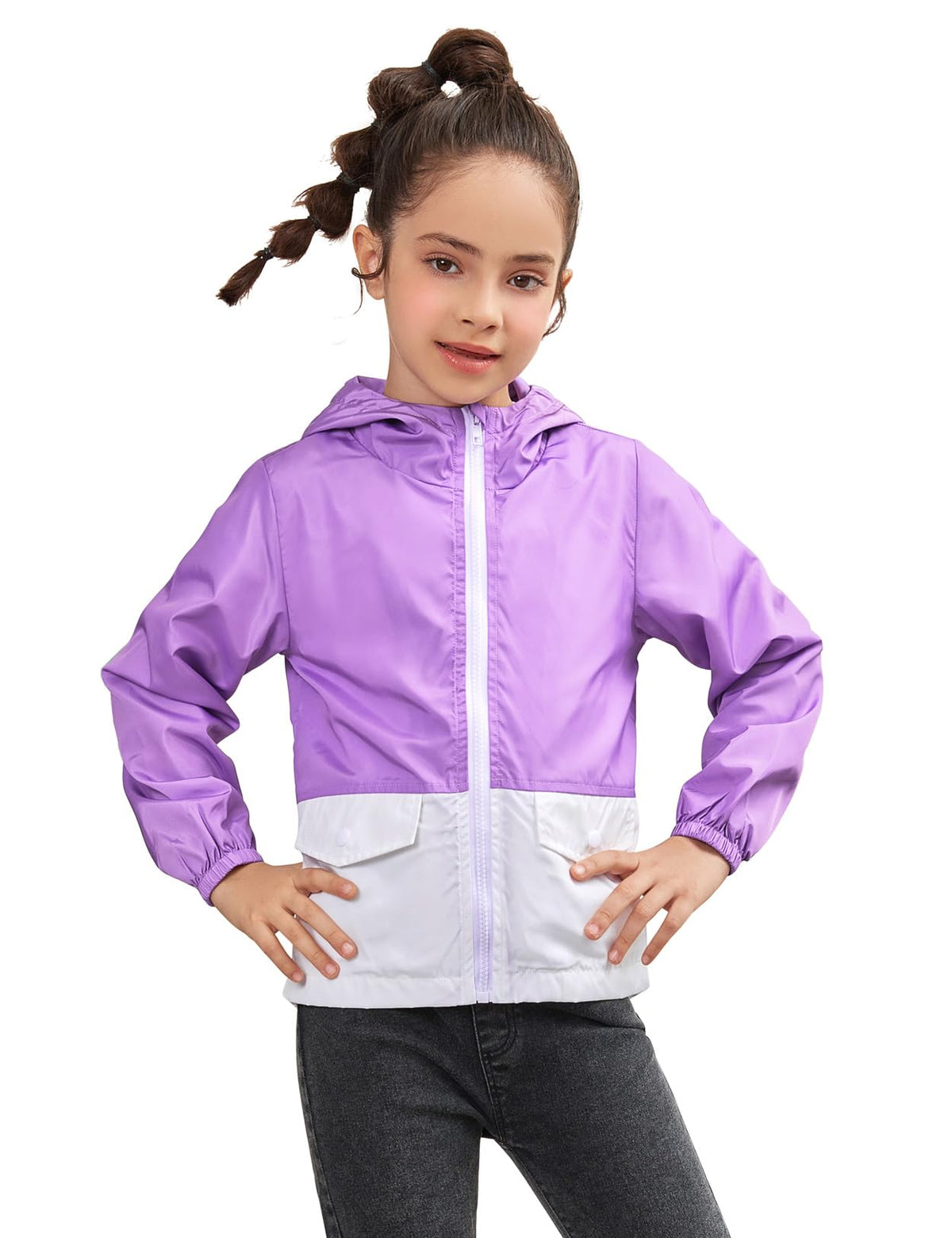 Jxstar Little Girls Rain Jackets Lightweight Waterproof Hoodie Purple Raincoats Windbreakers,4t 5t