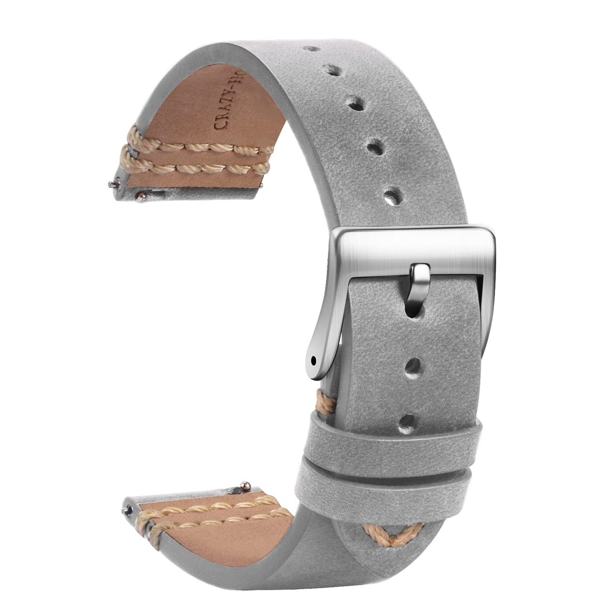 TStrap Leather Watch Straps 20mm - Soft Grey Quick Release Watch Bands Replacement - Sport Watch Strap for Men Ladies - Smart Watch Bracelet Clasp Buckle - 18mm 19mm 21mm 22mm