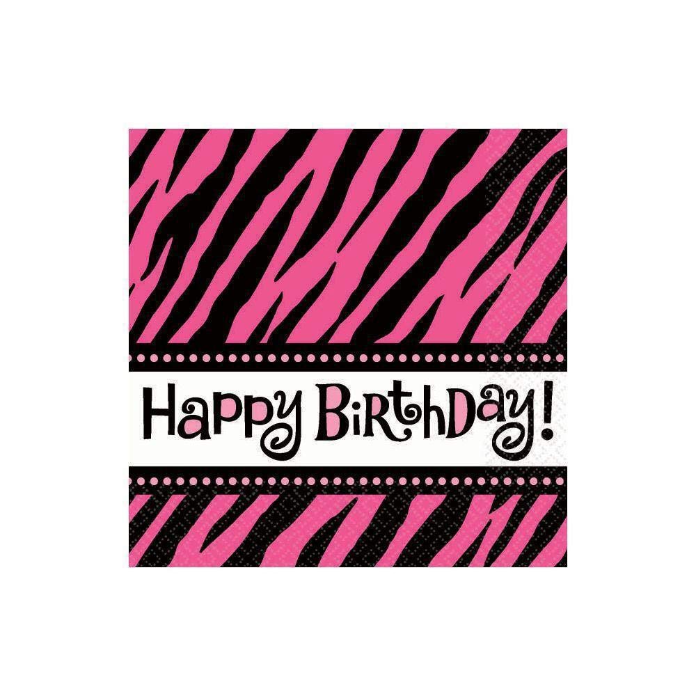Another Year of Fabulous Adult Birthday Party Zebra Print Beverage Napkins Tableware, Pack of 16, Pink/Black , 5"x5" Paper