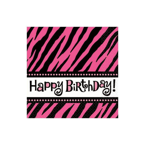 Another Year of Fabulous Adult Birthday Party Zebra Print Beverage Napkins Tableware, Pack of 16, Pink/Black , 5"x5" Paper
