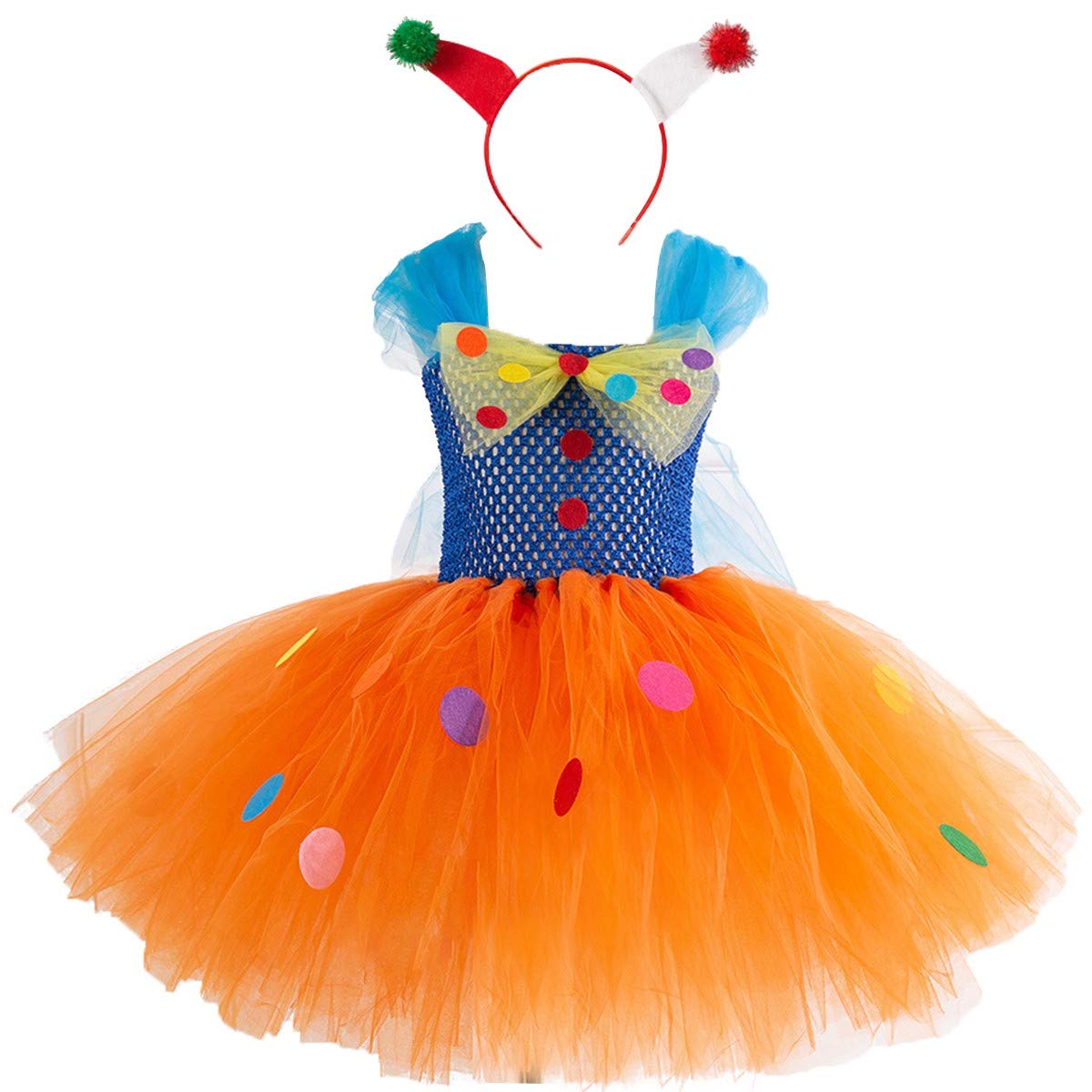 HIHCBF Circus Clown Girl Costume Handmade Tutu Dress Kids Funny Role Play Halloween Christmas Carnival Outfits w/Hair Hoop 3T