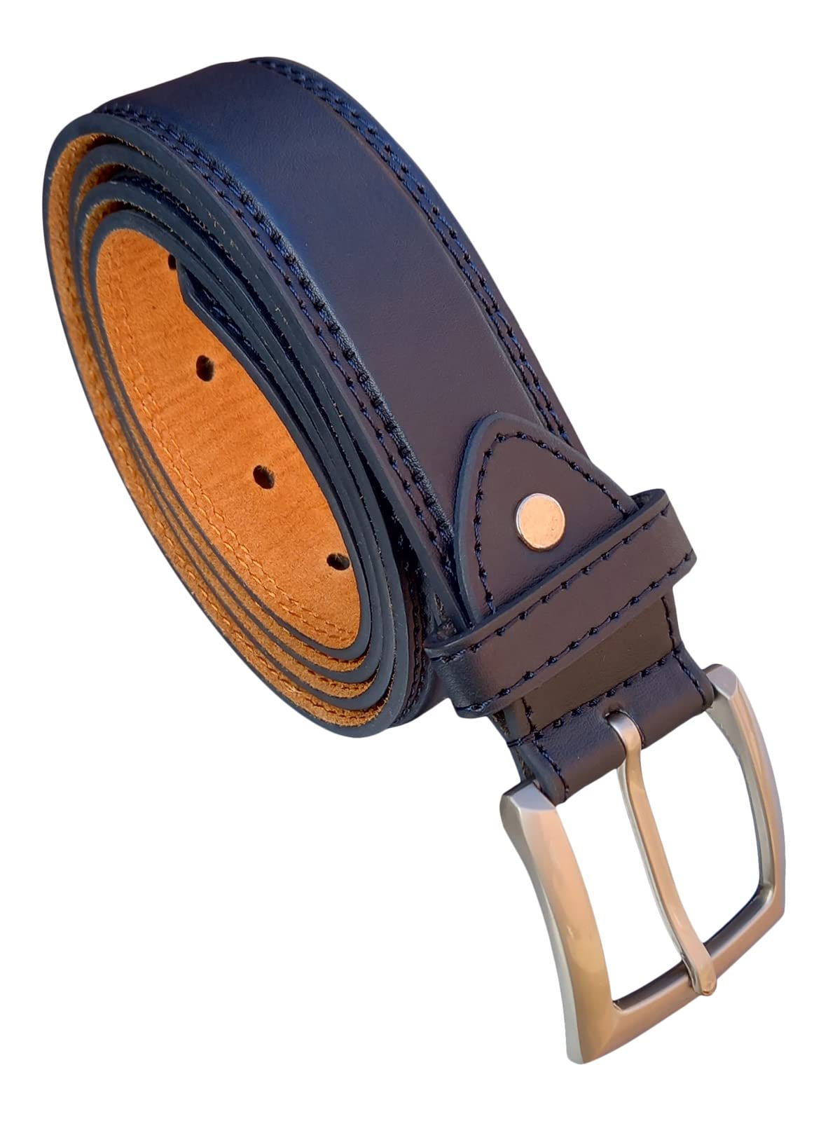 Men's Leather Lined Trouser Belt in 4 Colours Sizes 28" - 60" Waist (BLUE, XL)