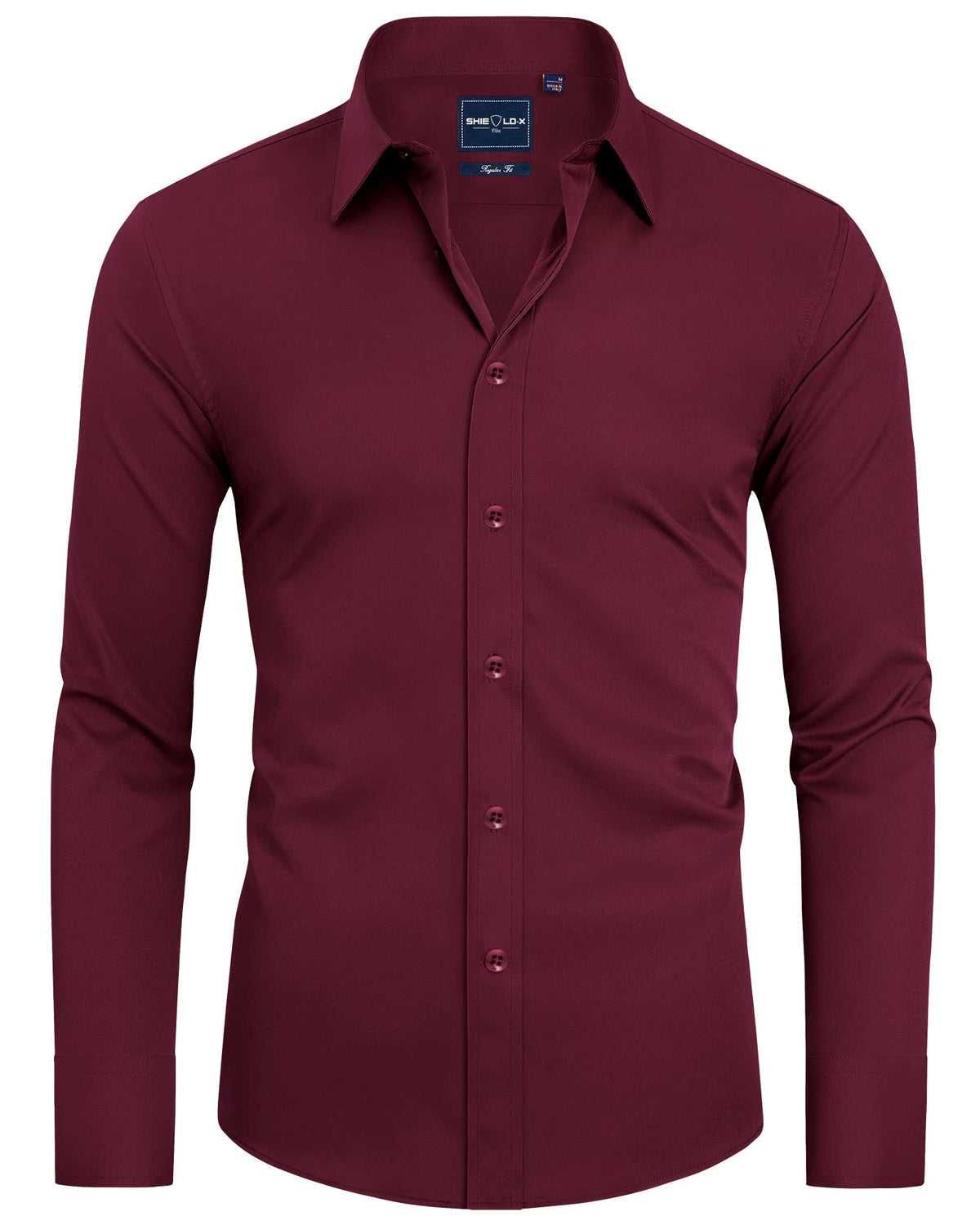 DEMEANOR Mens Dress Shirts Long Sleeve Dress Shirts for Men Slim fit Shirt Mens Casual Shirts Non-Iron Men Formal Shirts Wine Red