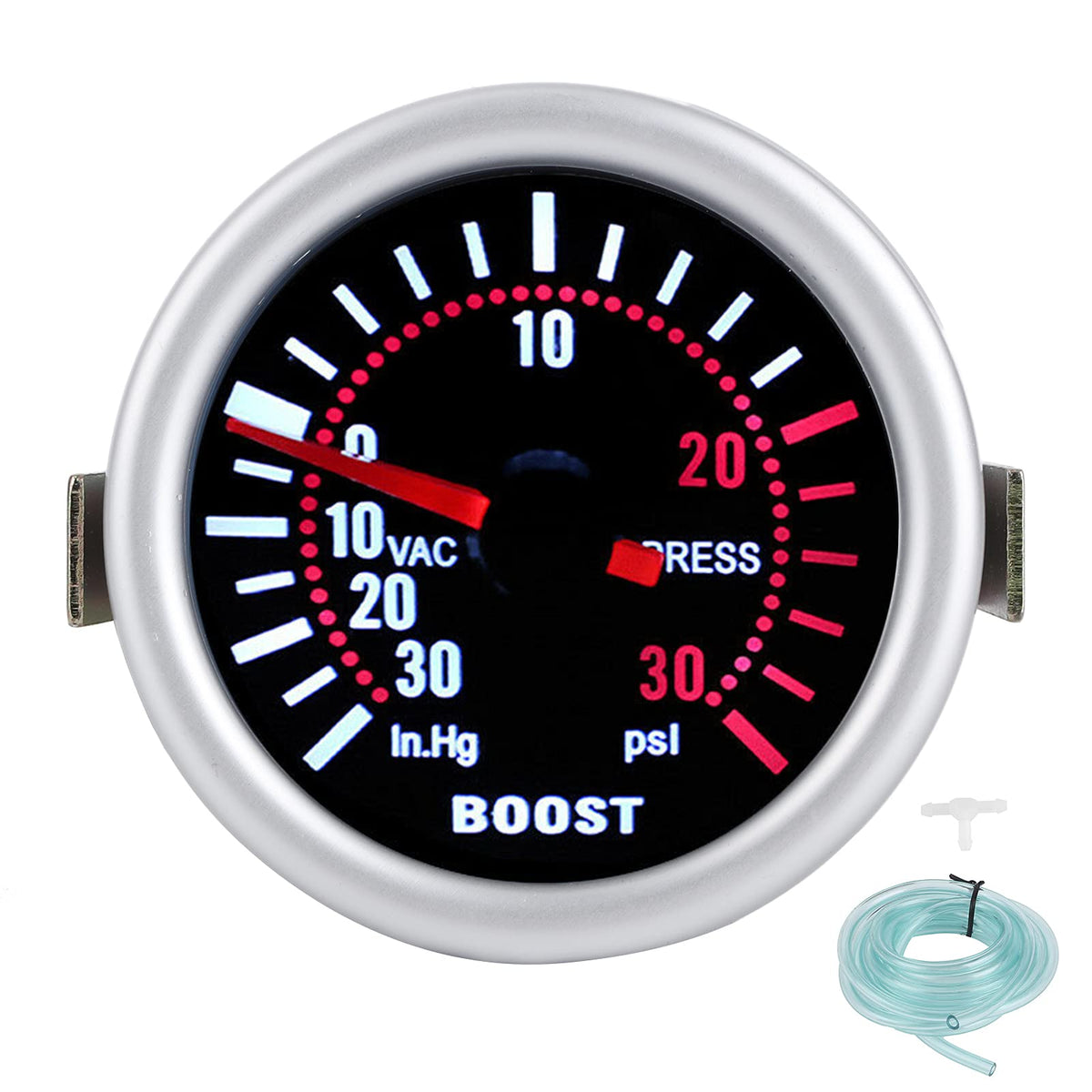 Turbo Boost Gauge, Qiilu Turbo Boost Gauge Kit 2in 12V ?30?30PSI Pointer Auto Car Turbo Pressure Meter High Accuracy
