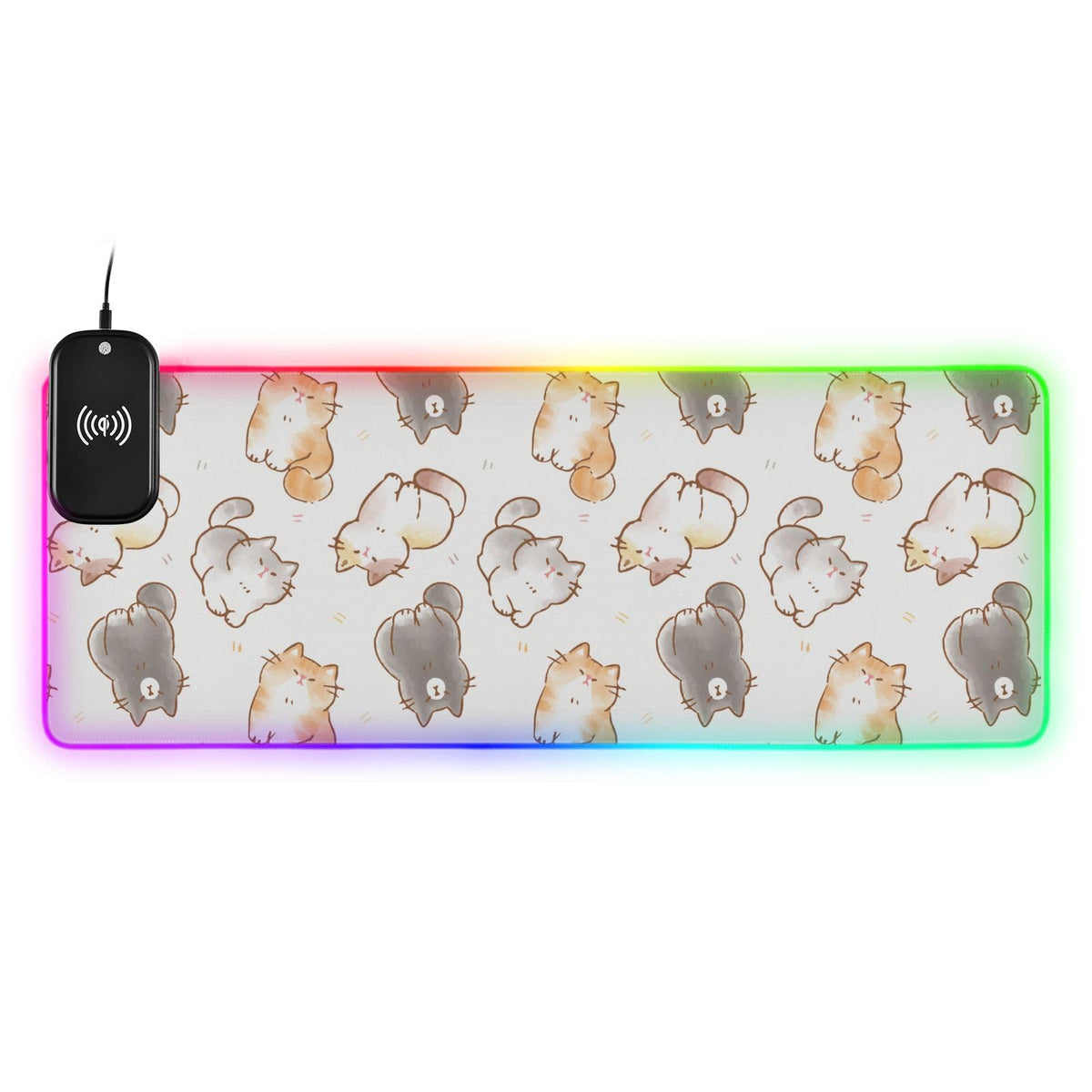 Cartoon Cats Wireless Charging Mouse Pad for Mobile Phone Extra Large Gaming Mousepad with 13 Lighting Modes Mouse Mat for Gaming MacBook PC Laptop Desk Office Home