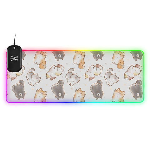 Cartoon Cats Wireless Charging Mouse Pad for Mobile Phone Extra Large Gaming Mousepad with 13 Lighting Modes Mouse Mat for Gaming MacBook PC Laptop Desk Office Home