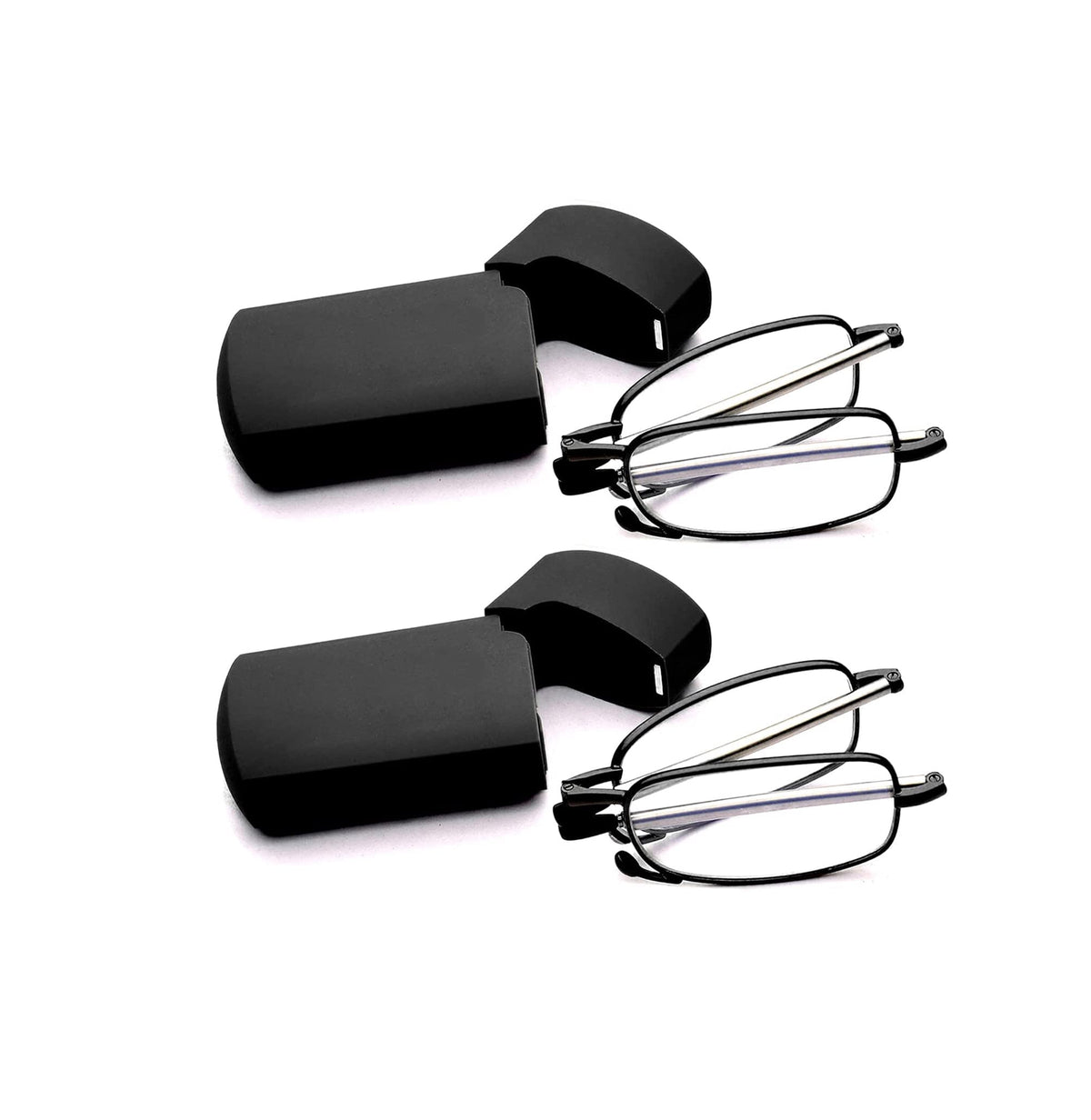 GOOSEN 2-Pack Reading Glasses Men Women, Pocket Wallet Purse Compact Hard Cases Folding Readers, Blue light Glasses Spring Hinge 1.5 x
