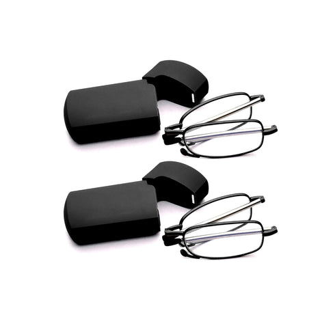 GOOSEN 2-Pack Reading Glasses Men Women, Pocket Wallet Purse Compact Hard Cases Folding Readers, Blue light Glasses Spring Hinge 1.5 x