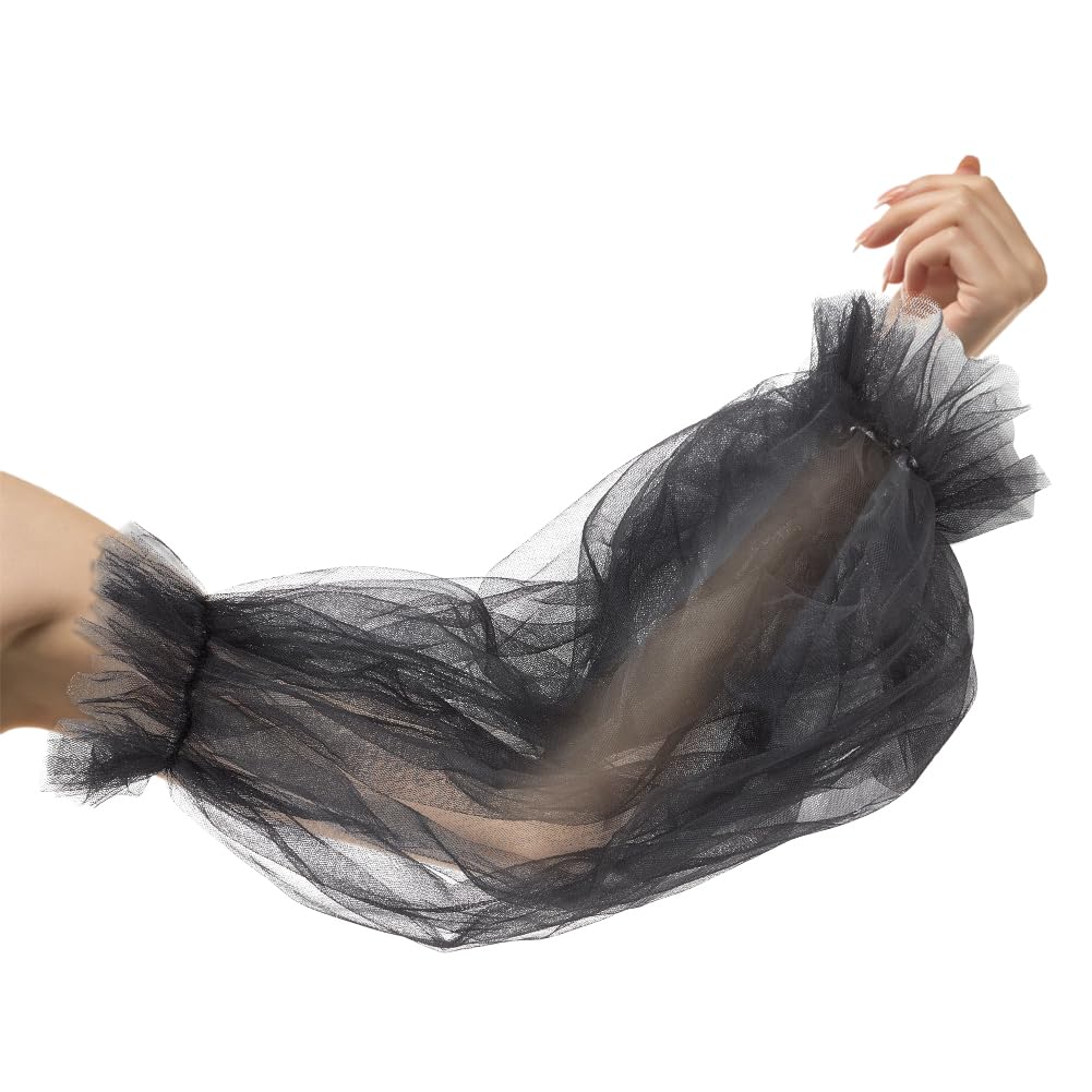 BENECREAT Removable Puff Sleeves, Black Tulle Bridal Sleeve Detachable Puff Sleeves for Wedding Dress Bridal Accessories, 17.7x7.8x1inch