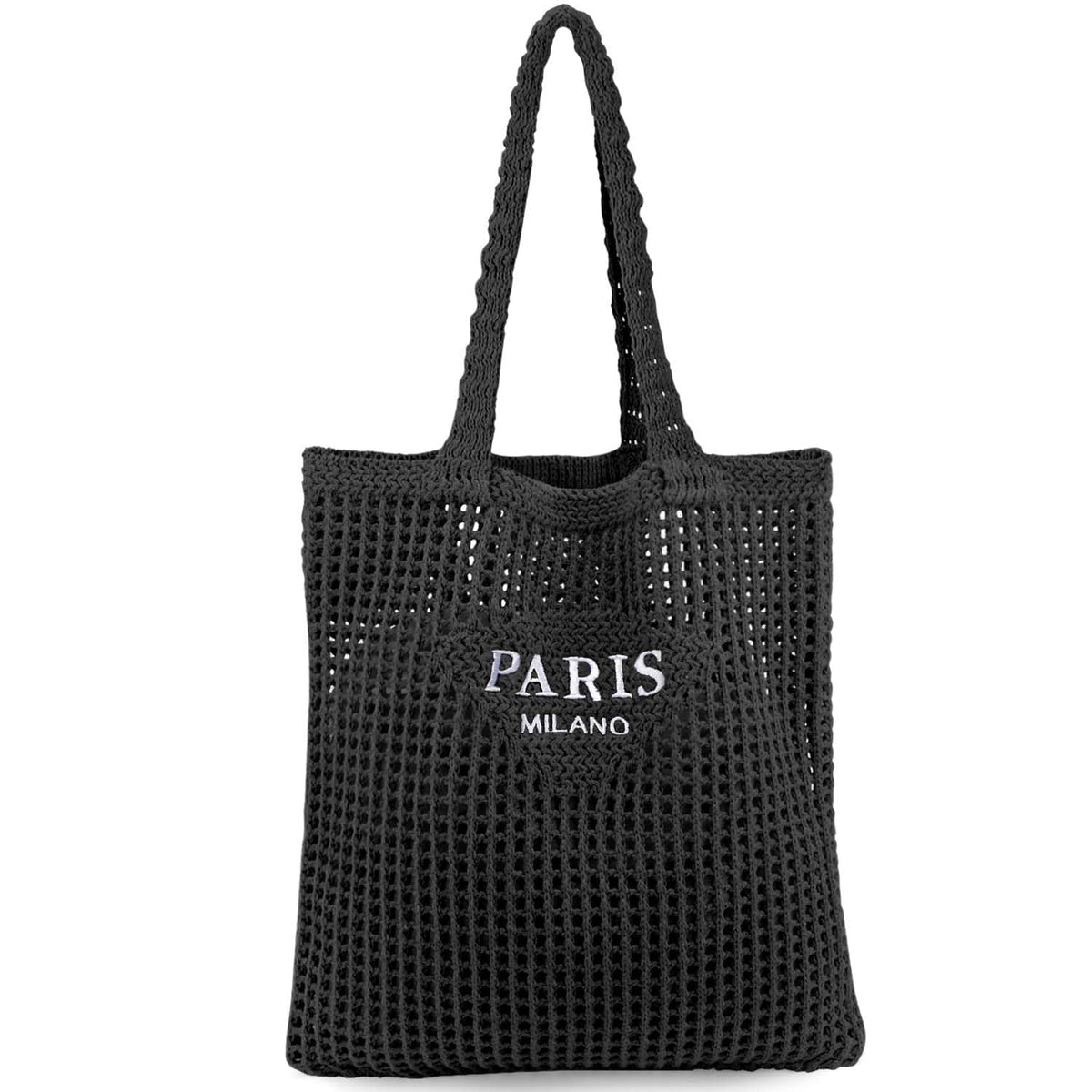 hatisan Crochet Bags for Women Large Tote Bag Aesthetic Handbag Shoulder Bag Hippie Bag Knit Bag(P-Black)