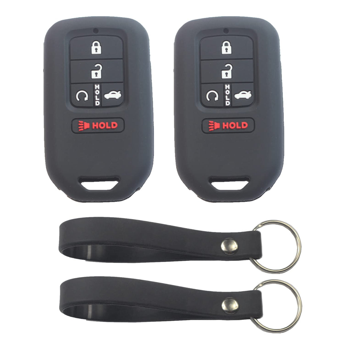 kcpros 2Pcs Black Rubber Silicone 5 Buttons Smart Key Fob Cover Case Skin Protector Keyless with Keychain Compatible with Honda Accord Civic 2018 2019 2020 2021 Insight CR-V Pilot Passport 2022