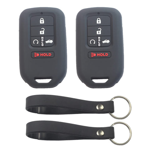 kcpros 2Pcs Black Rubber Silicone 5 Buttons Smart Key Fob Cover Case Skin Protector Keyless with Keychain Compatible with Honda Accord Civic 2018 2019 2020 2021 Insight CR-V Pilot Passport 2022
