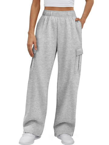 ATHMILE Wide Leg Sweatpants Women Cargo Casual Baggy Fleece High Waisted Joggers Pants Gray