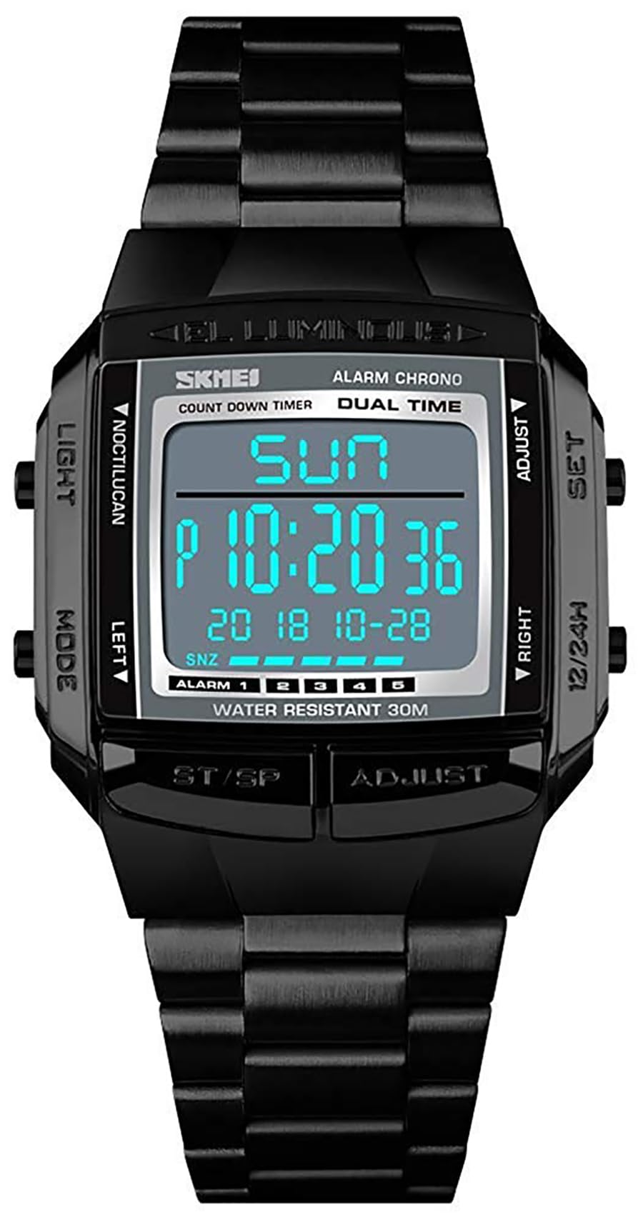 MASTOP Mens Watches Military Sports Watches Waterproof LED Dual-Time Countdown Alarm Luminous Digital Watch (Black)