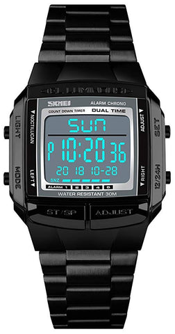 MASTOP Mens Watches Military Sports Watches Waterproof LED Dual-Time Countdown Alarm Luminous Digital Watch (Black)