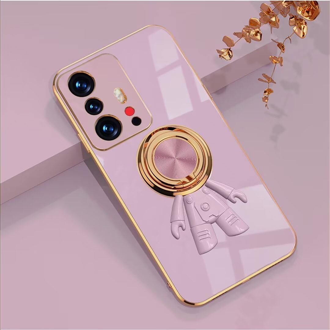 ATISIJIE for XiaoMi 11T/11T Pro Plating Case,Ring Holder Shockproof with Cute Astronaut Phone Cover for XiaoMi 11T/11T Pro-Purple