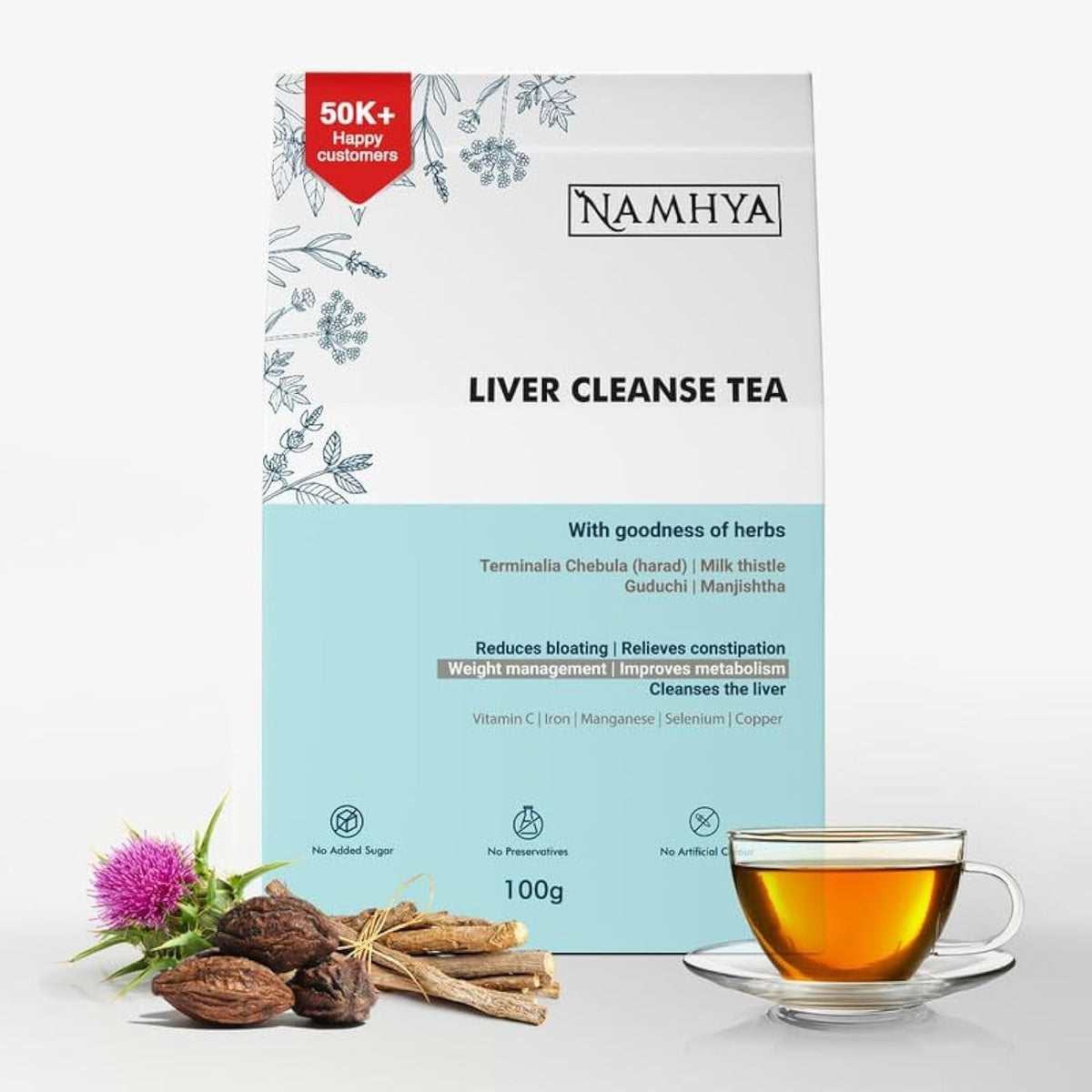NAMHYA Liver Cleanse Tea with Harad Milk Thistle with goodness of Herbs 3.53 oz (50 Servings)