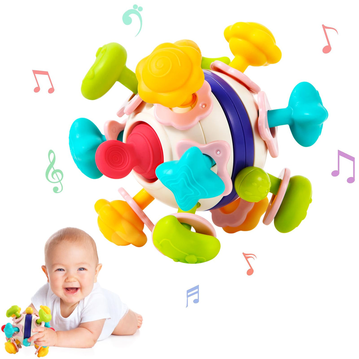 Hooku Baby Teethers Montessori Toys, Baby Sensory Teething Toys, Baby Rattle Chew Toys, Toddler Educational Learning Toys, Gifts for Infant Newborn Boys Girls
