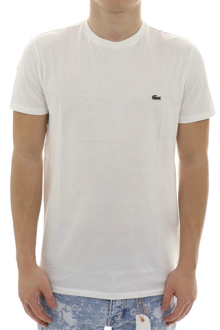Lacoste Mens Short Sleeve Crew Neck Pima Cotton Jersey T-Shirt, White, Small