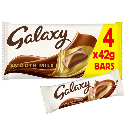 Galaxy Smooth Milk Chocolate Bars, Snack Bars, Sharing Pack, 4 x 42g