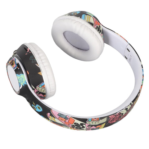 Over Ear Gaming Headphone, HiFi Stereo Volume Control Graffiti Wireless Headset Support Memory Card Powerful Bass Adjustable Headband for Tablet for PC