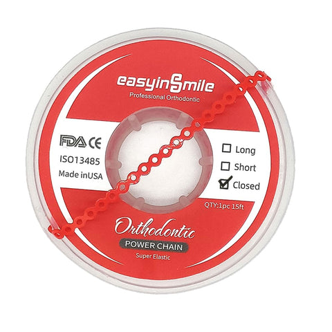 Dental Orthodontic Braces Rubber Chains, Elastic Power Chains for Braces (Short, Red)