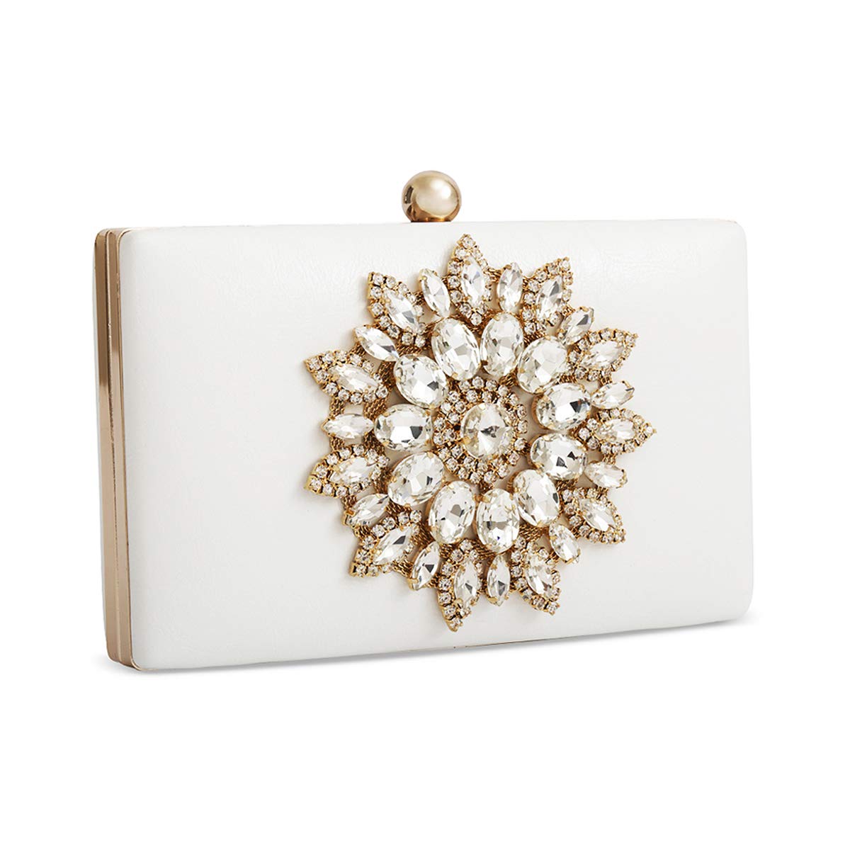 Womens Evening Clutch Bag Designer Evening Handbag Hand Bag,Lady Party Wedding Clutch Purse (White-Crystal Diamond Floral)