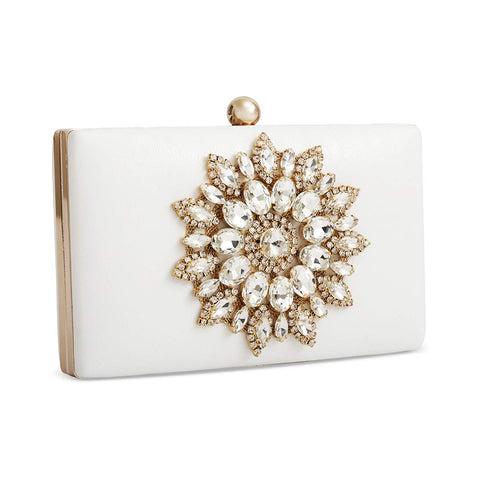 Womens Evening Clutch Bag Designer Evening Handbag Hand Bag,Lady Party Wedding Clutch Purse (White-Crystal Diamond Floral)