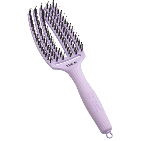 Olivia Garden Fingerbrush Care Iconic - Medium - Lavender - Detangling Hairbrush with Boar & Nylon Bristles for Ultimate Shine & Smooth Styling