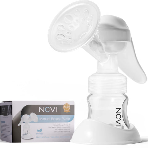 NCVI Manual Breast Pump with Milk Bottle,Portable Breastfeeding Pumps 5oz, BPA Free Soft Food Grade Silicone Powerful Suction