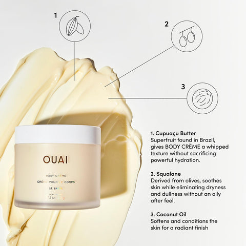 OUAI Body Cream, St. Barts - Hydrating Whipped Body Cream with CupuaÃƒÆ’Ã†â€™Ãƒâ€ Ã¢â‚¬â„¢ÃƒÆ’Ã¢â‚¬Å¡Ãƒâ€šÃ‚Â§u Butter, Coconut Oil and Squalane - Softens Skin and Delivers Healthy-Looking Glow - Sulfate-Free Skin Care - 7.5 Oz