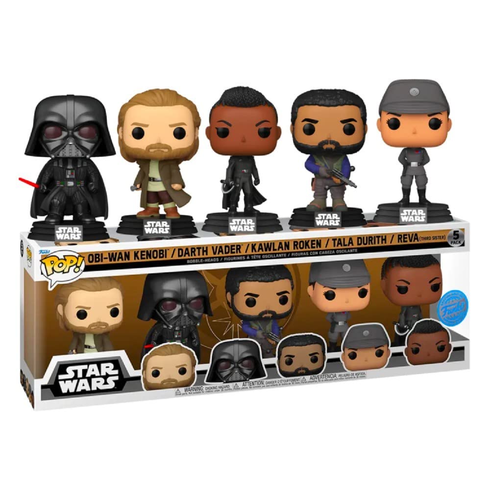Funko Pop! Star Wars OBI-Wan Kenobi - Exclusive 5-Pack Including OBI-Wan Kenobi, Darth Vader, Kawlan Roken, Tala Durith, and Reva