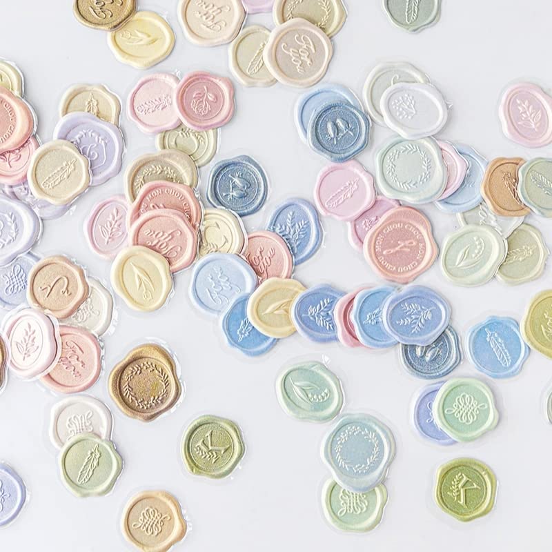 Wax Seal Stickers 72pcs, Envelope Seal Stickers, Wedding Invitation Envelope Seals Self Adhesive Gold Stickers for Valentines Day Birthday Bridal Shower Party (72, Style A)